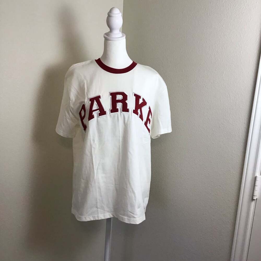 Parke Varsity Tee Shirt White Red Lettering Small Medium Top Retro Gym College